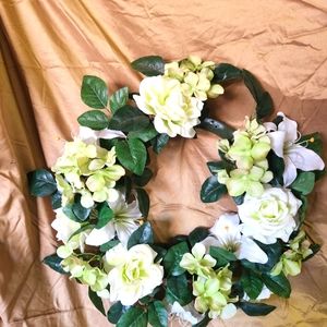 * White Roses and Yellow Flower Wreath